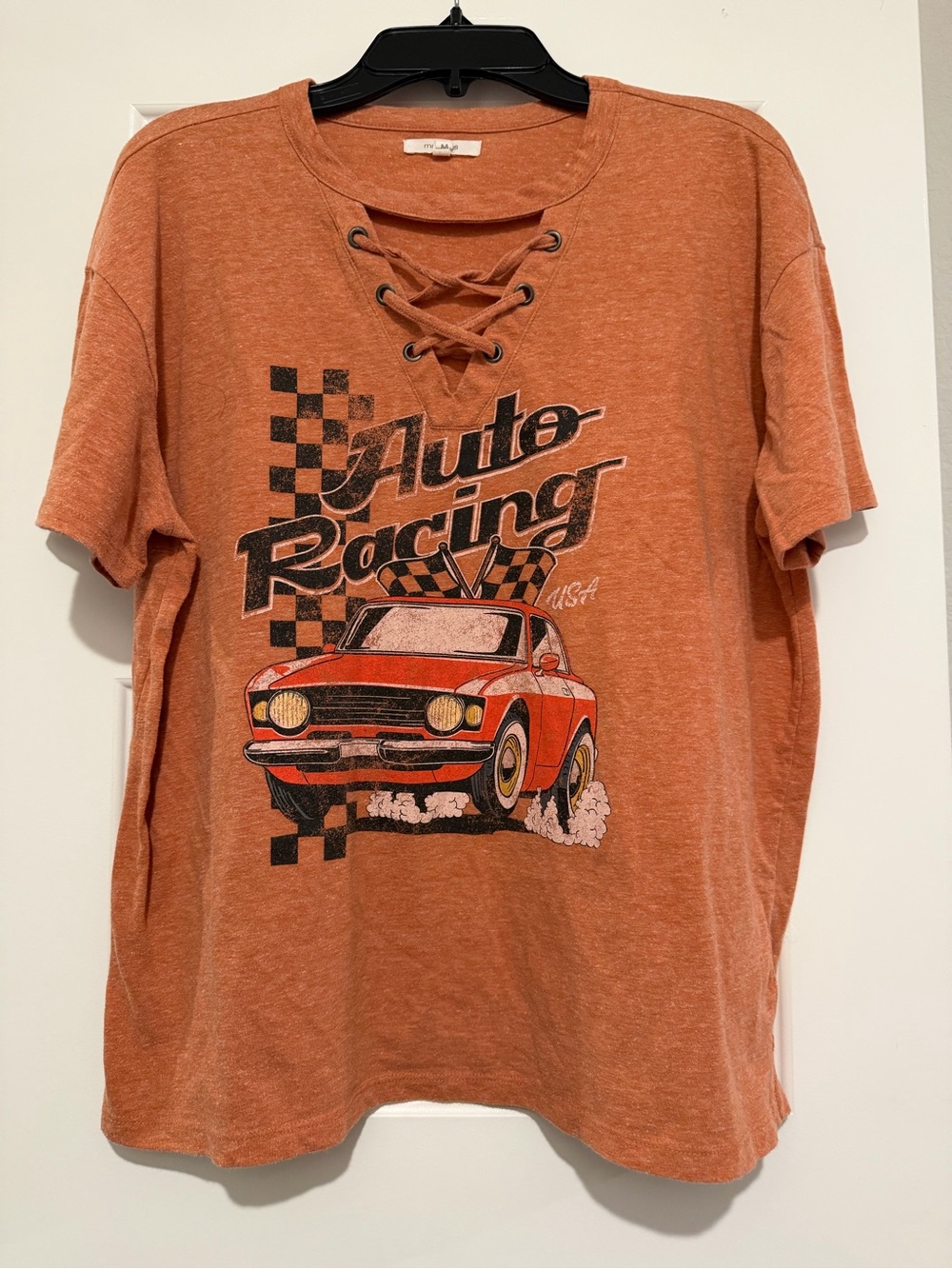 Auto Racing Graphic Lace-Up Women’s Shirt - Rust Orange